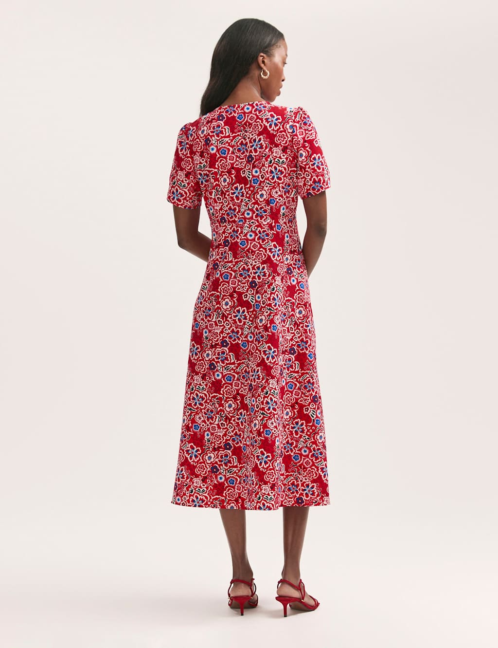 Floral V-Neck Button Through Midi Tea Dress 2 of 4