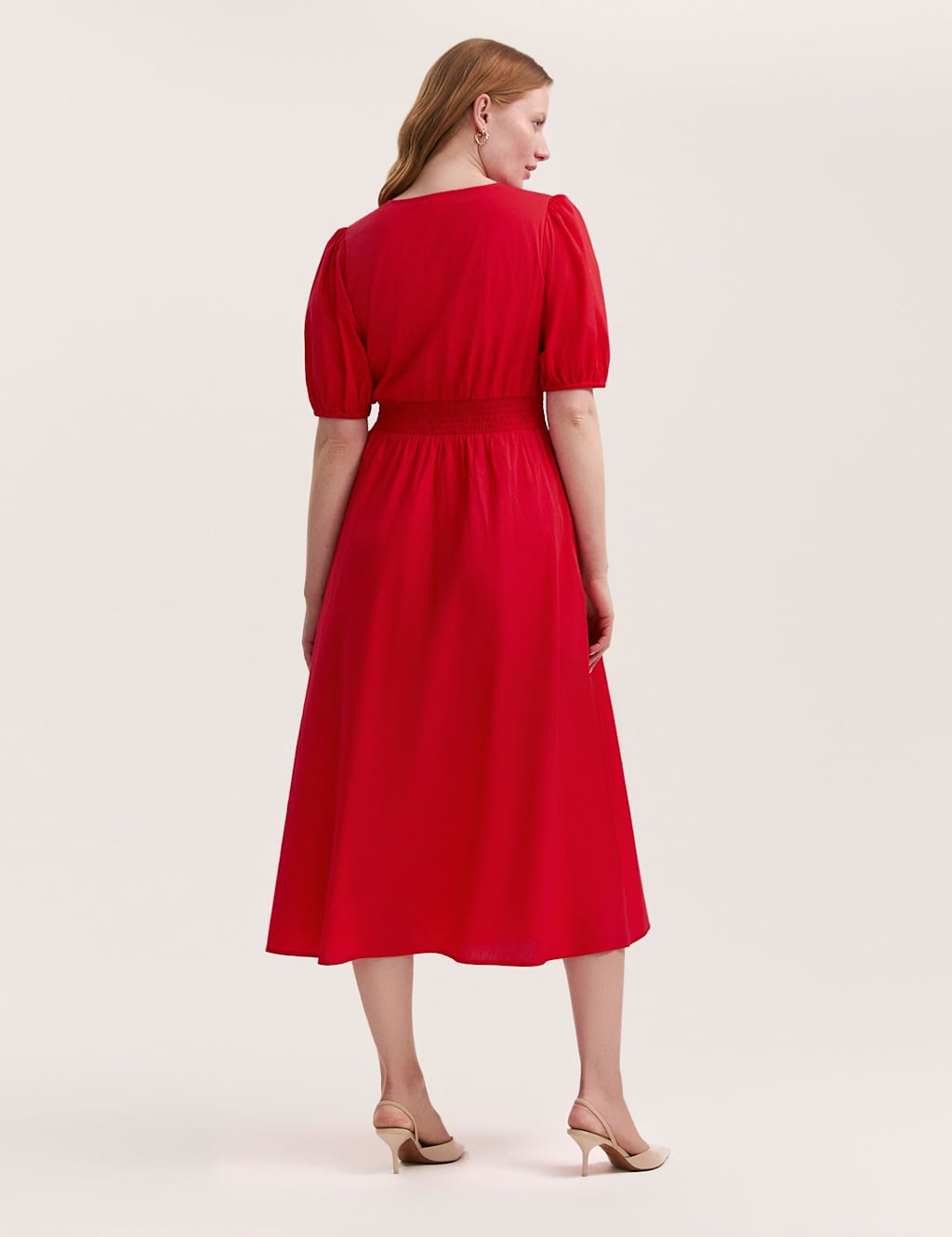 Pure Cotton V-Neck Midi Tea Dress 2 of 4
