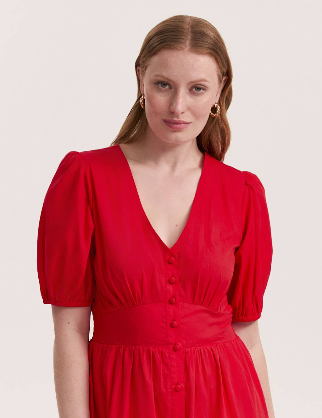 Pure Cotton V-Neck Midi Tea Dress 4 of 4