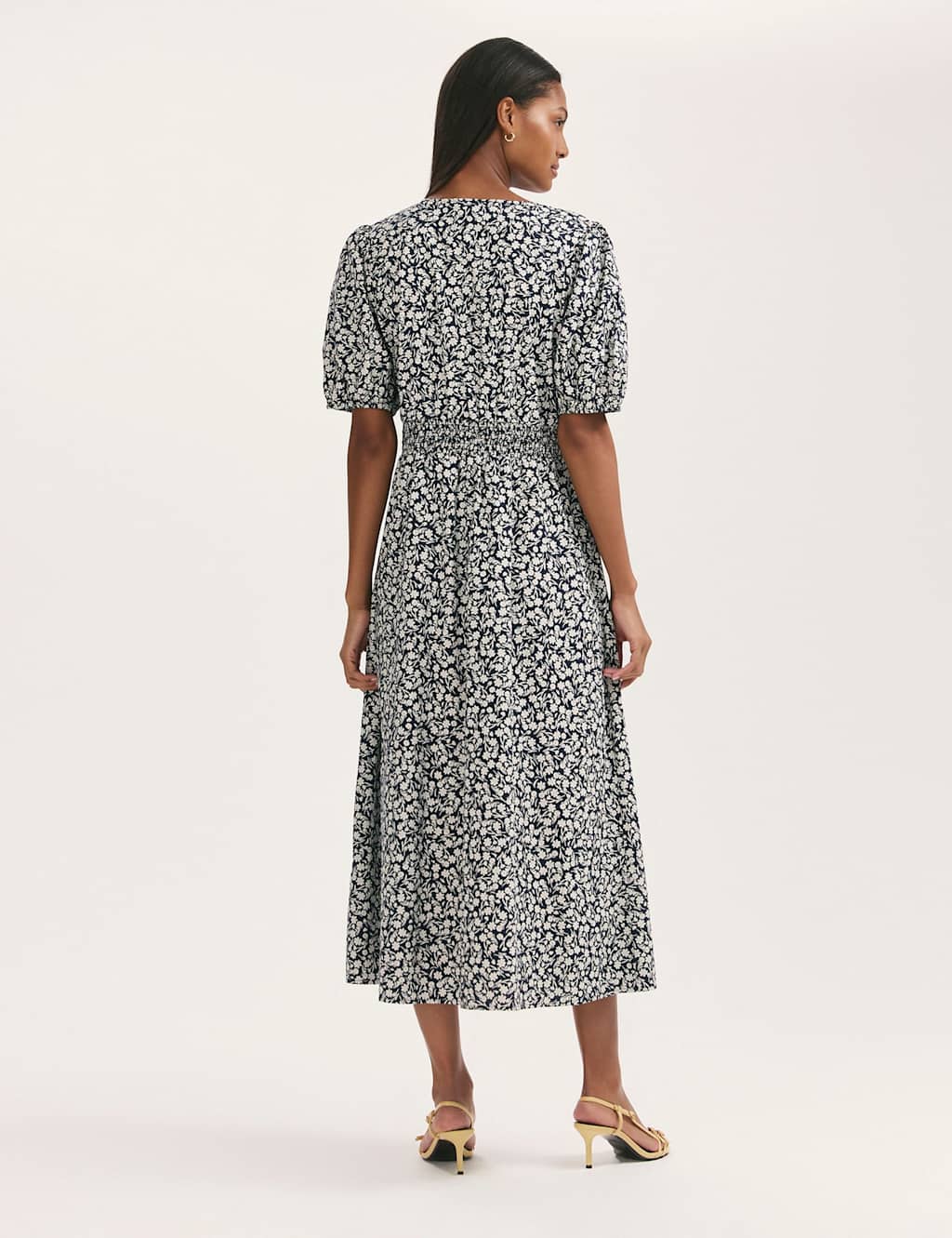 Pure Cotton Floral V-Neck Midi Waisted Dress 2 of 4