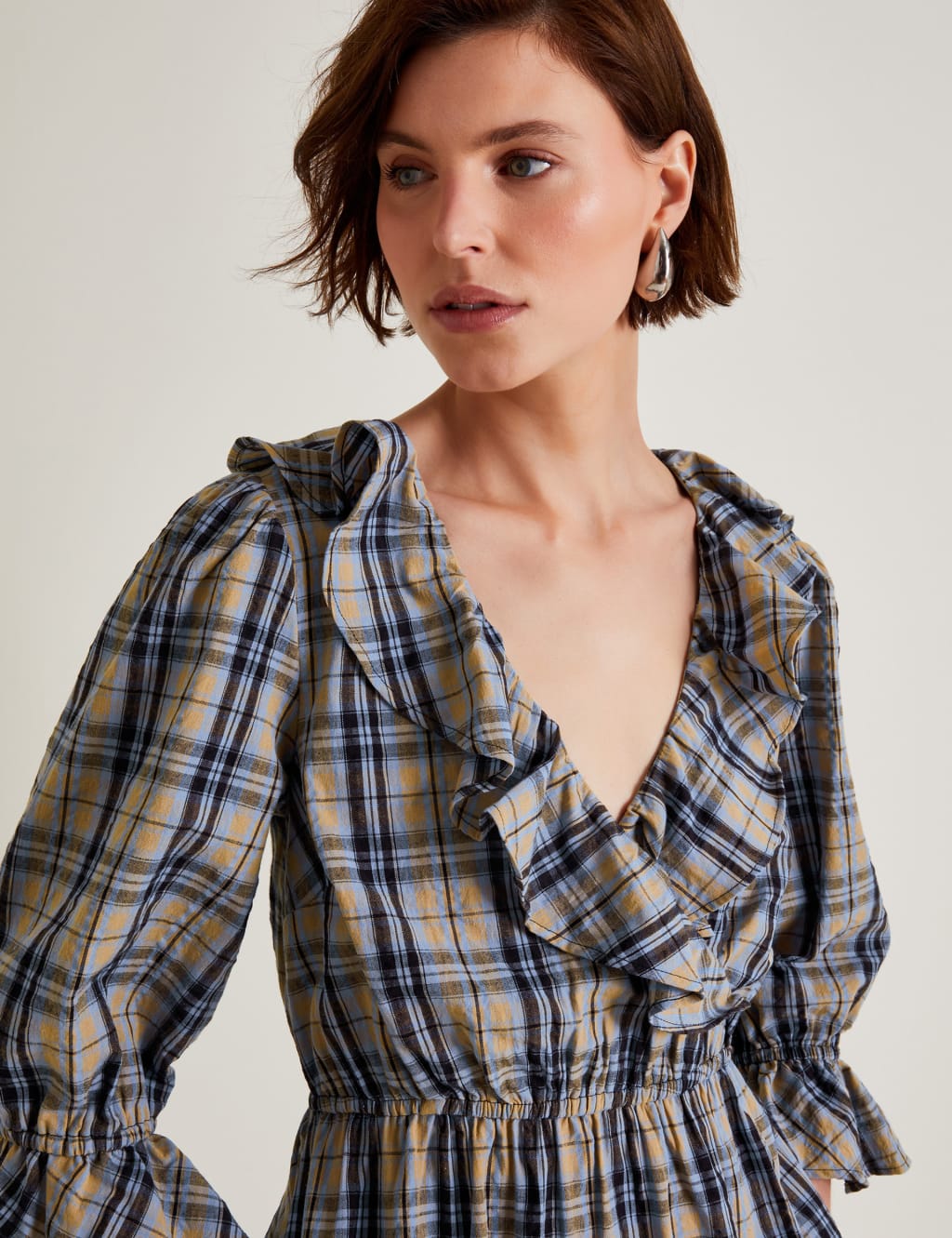 Pure Cotton Checked V Neck Midi Smock Dress Monsoon M S