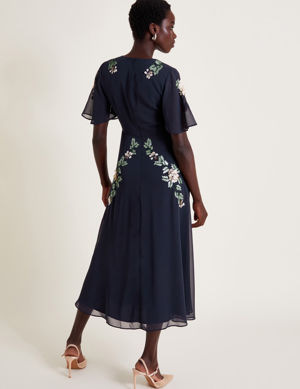 Embroidered Sequin V-Neck Midi Tea Dress 2 of 4
