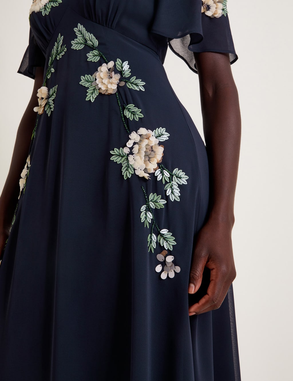 Embroidered Sequin V-Neck Midi Tea Dress 3 of 4