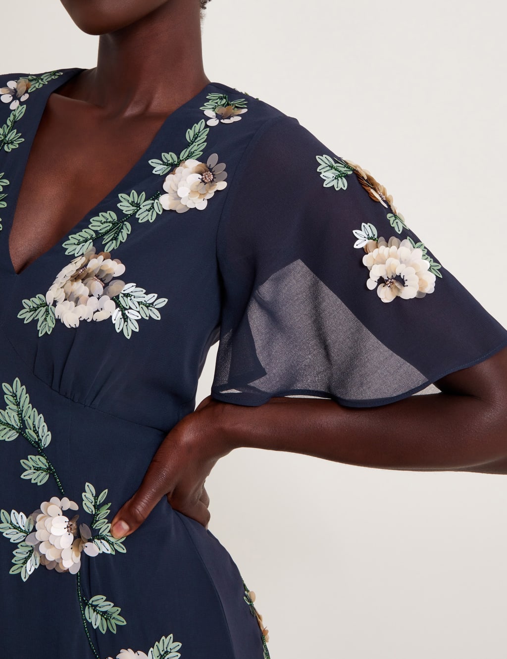 Embroidered Sequin V-Neck Midi Tea Dress 4 of 4