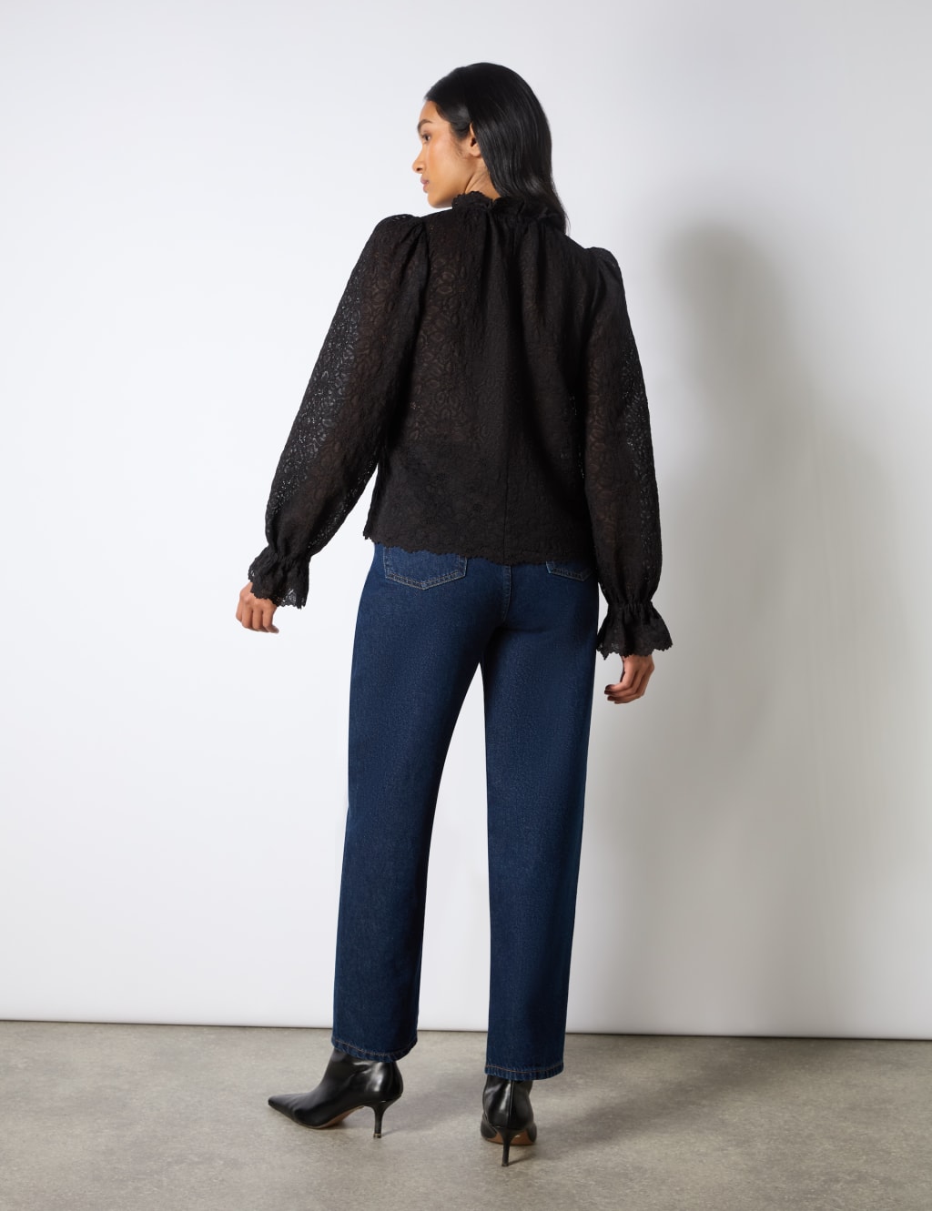 Lace High Neck Blouson Sleeve Blouse 3 of 4