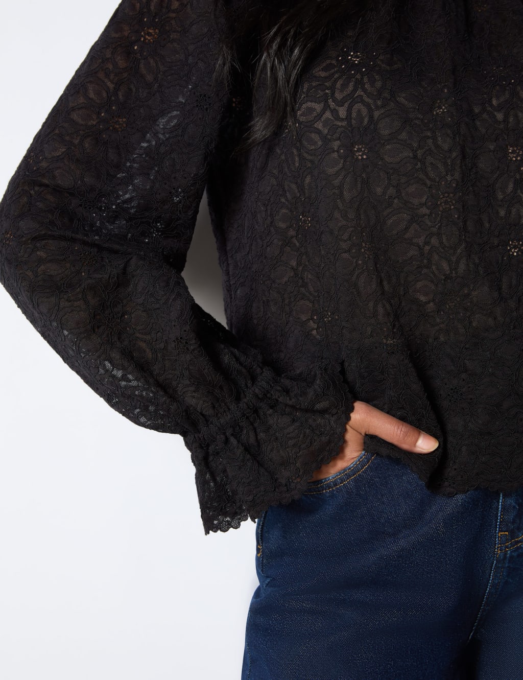 Lace High Neck Blouson Sleeve Blouse 4 of 4