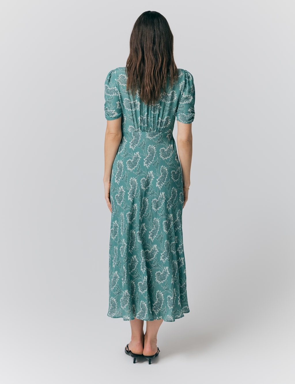 Crepe Floral V-Neck Midi Tea Dress 2 of 4