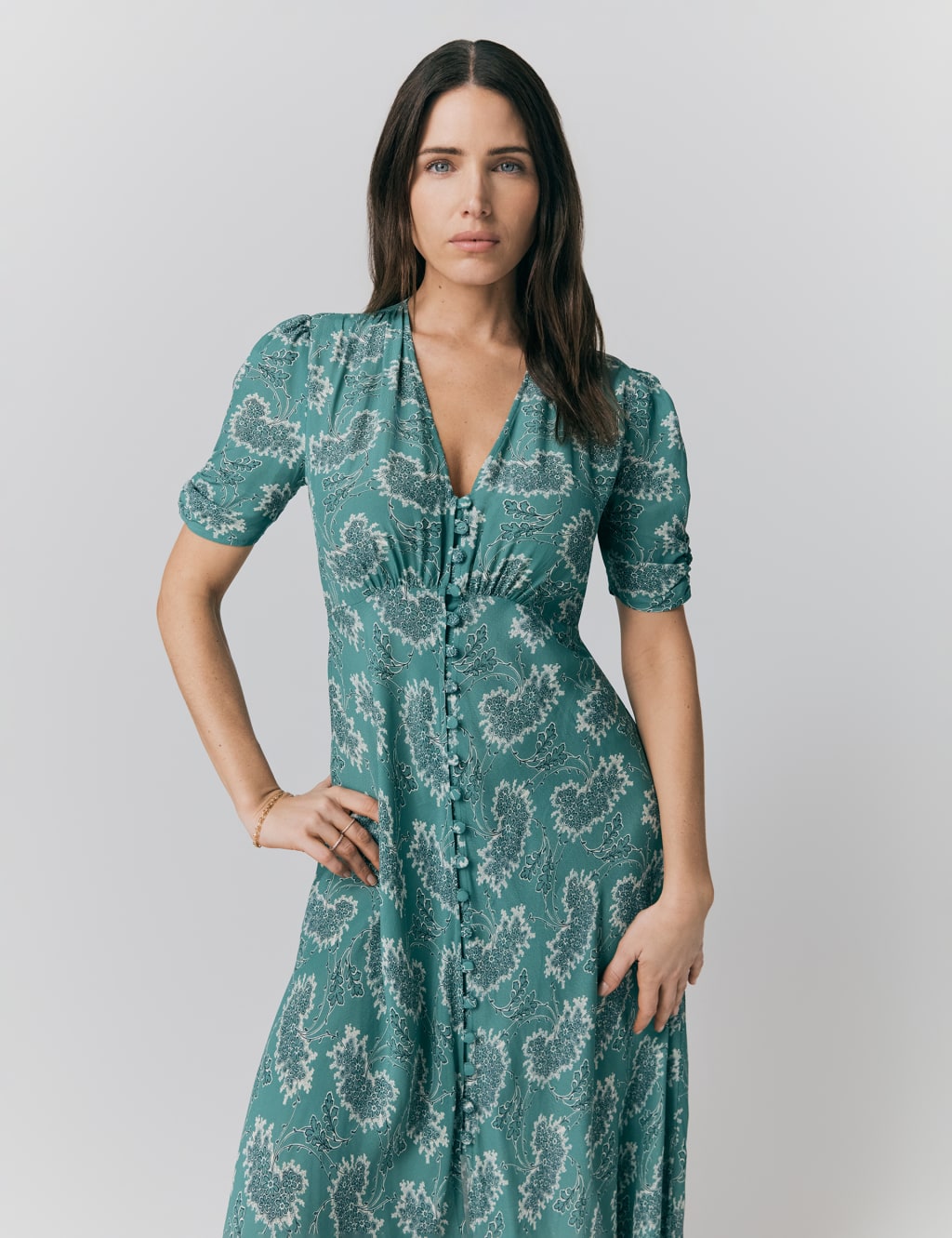 Crepe Floral V-Neck Midi Tea Dress 3 of 4