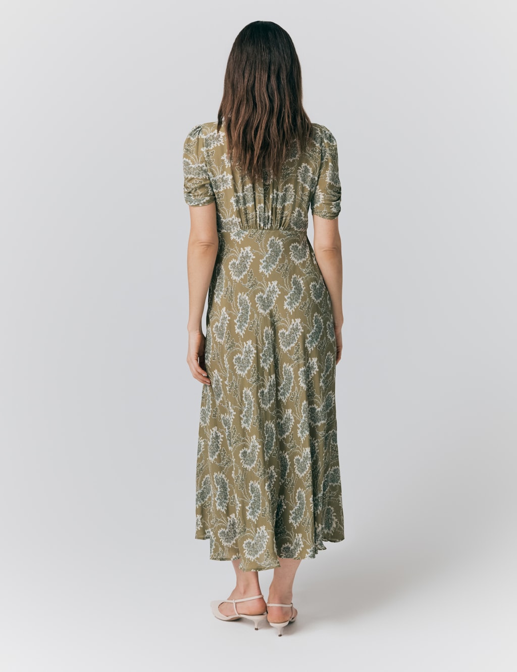 Crepe Floral V-Neck Midi Tea Dress 2 of 4