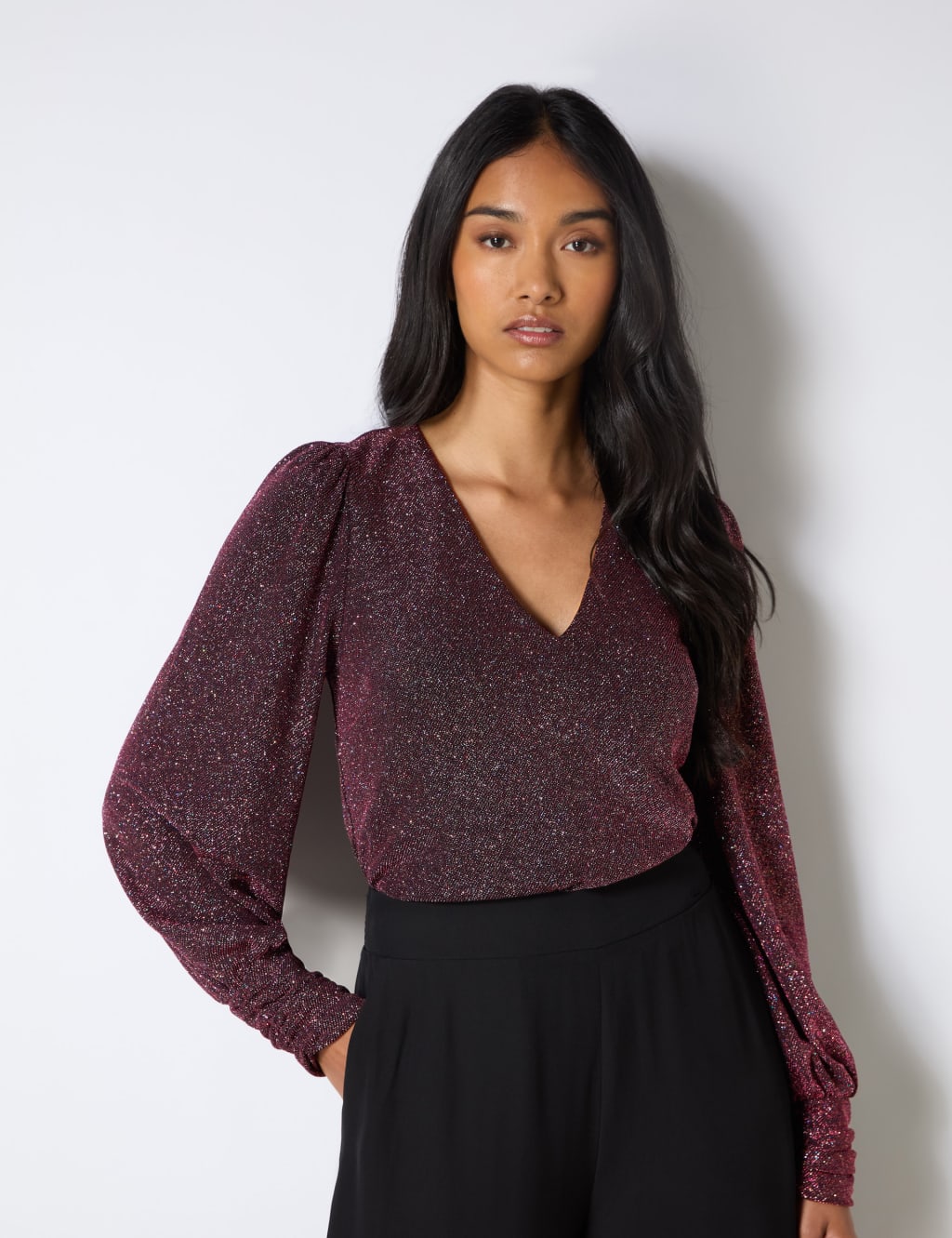 Jersey Sparkly V Neck Bodysuit
