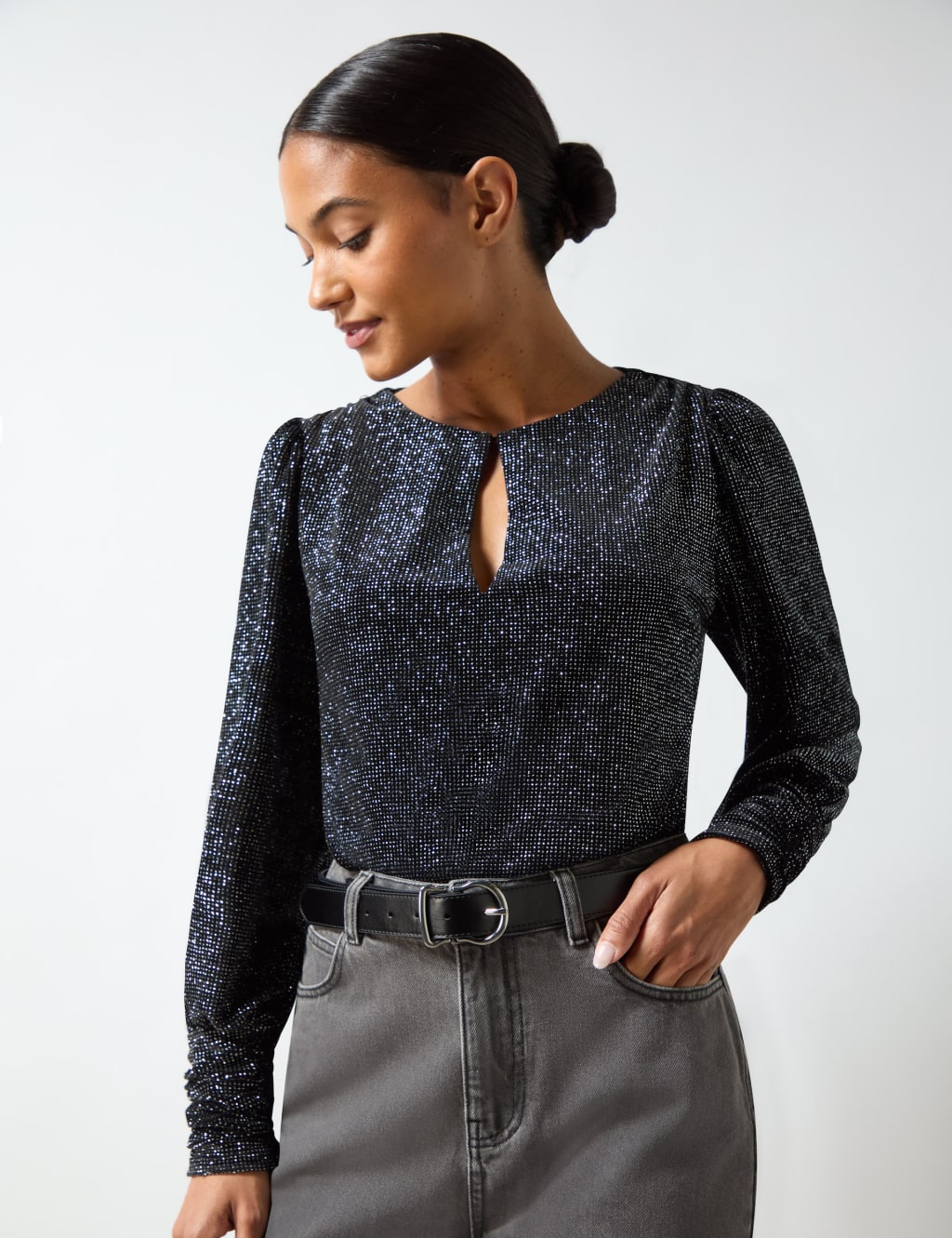 Velvet Sparkly Round Neck Bodysuit 1 of 4