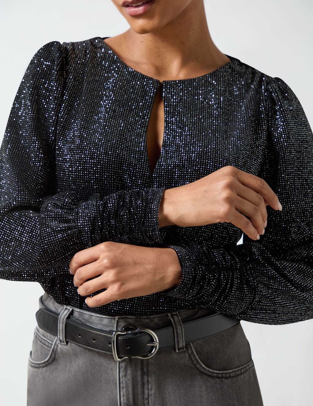 Velvet Sparkly Round Neck Bodysuit 4 of 4