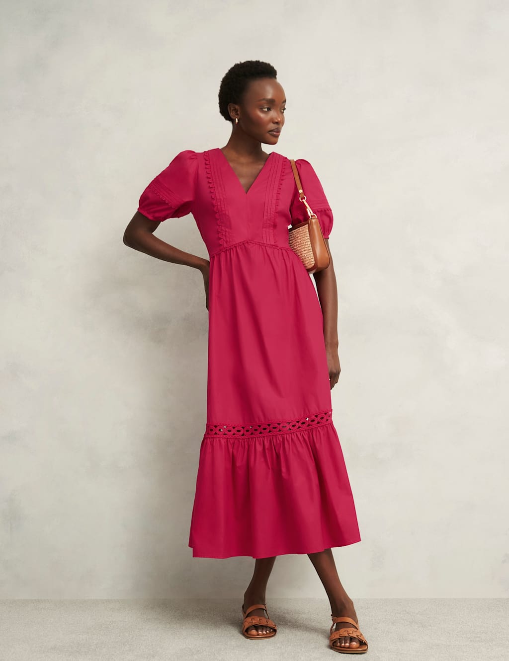 Pure Cotton Embroidered V-Neck Skater Dress 3 of 7