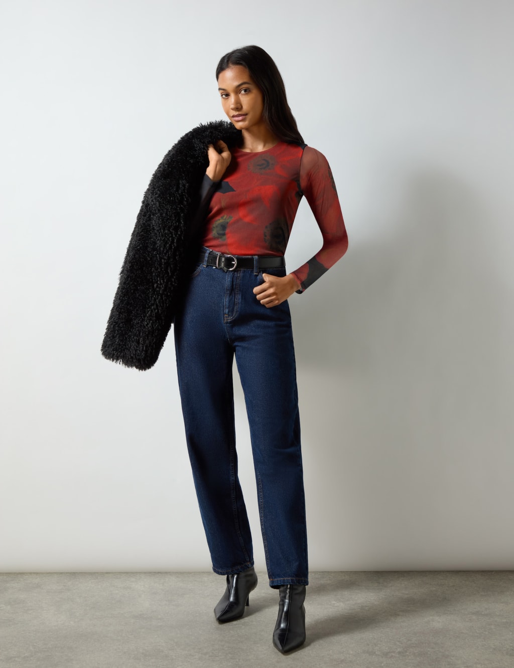 Mesh Jersey Floral Round Neck Top 2 of 3