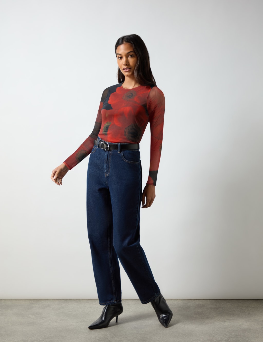 Mesh Jersey Floral Round Neck Top 3 of 3
