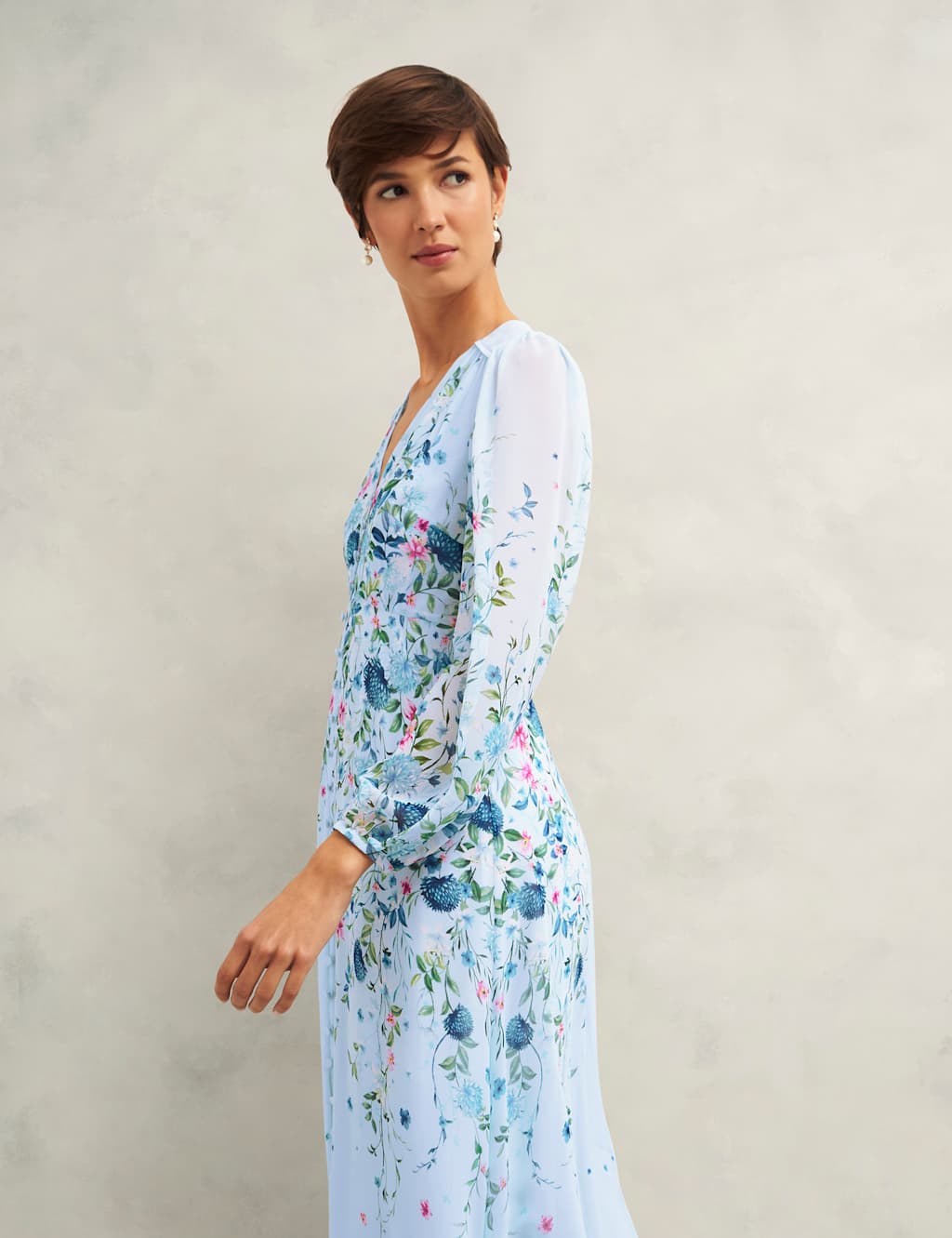 Pure Silk Floral V-Neck Midi Skater Dress 4 of 6