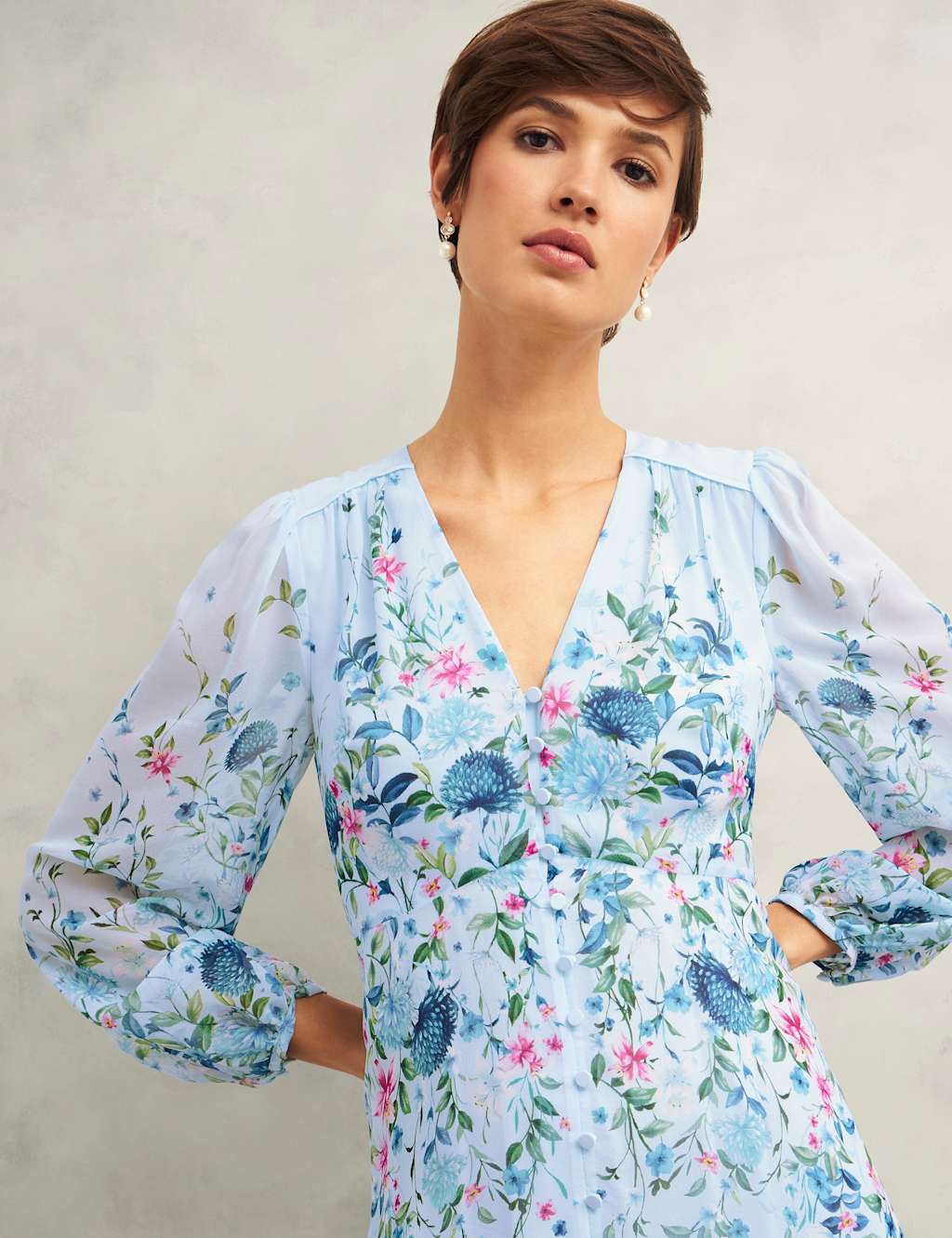 Pure Silk Floral V-Neck Midi Skater Dress 5 of 6