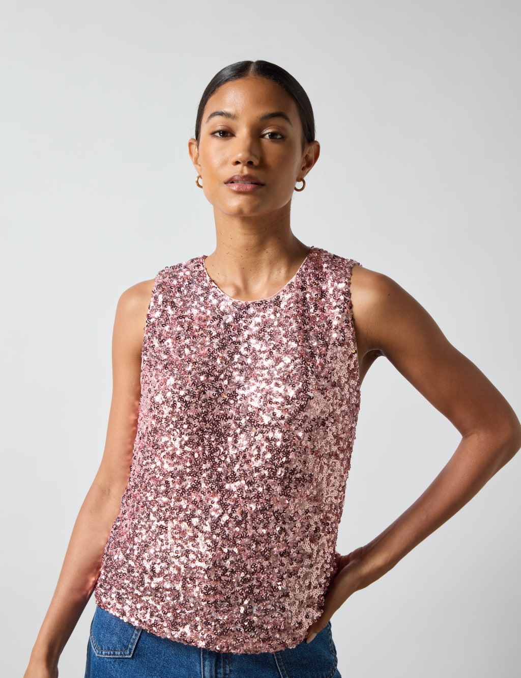 Sequin Round Neck Shell Top 1 of 5