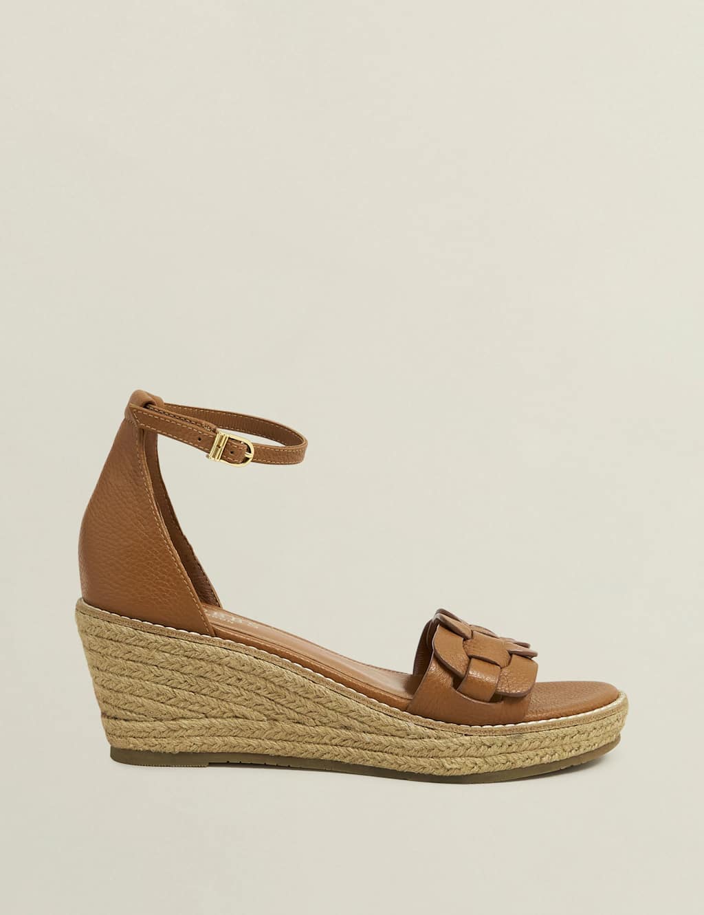 Leather Woven Ankle Strap Wedge Espadrilles 2 of 6
