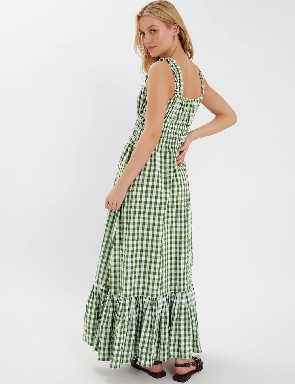 Pure Cotton Gingham Square Neck Maxi Dress 3 of 4