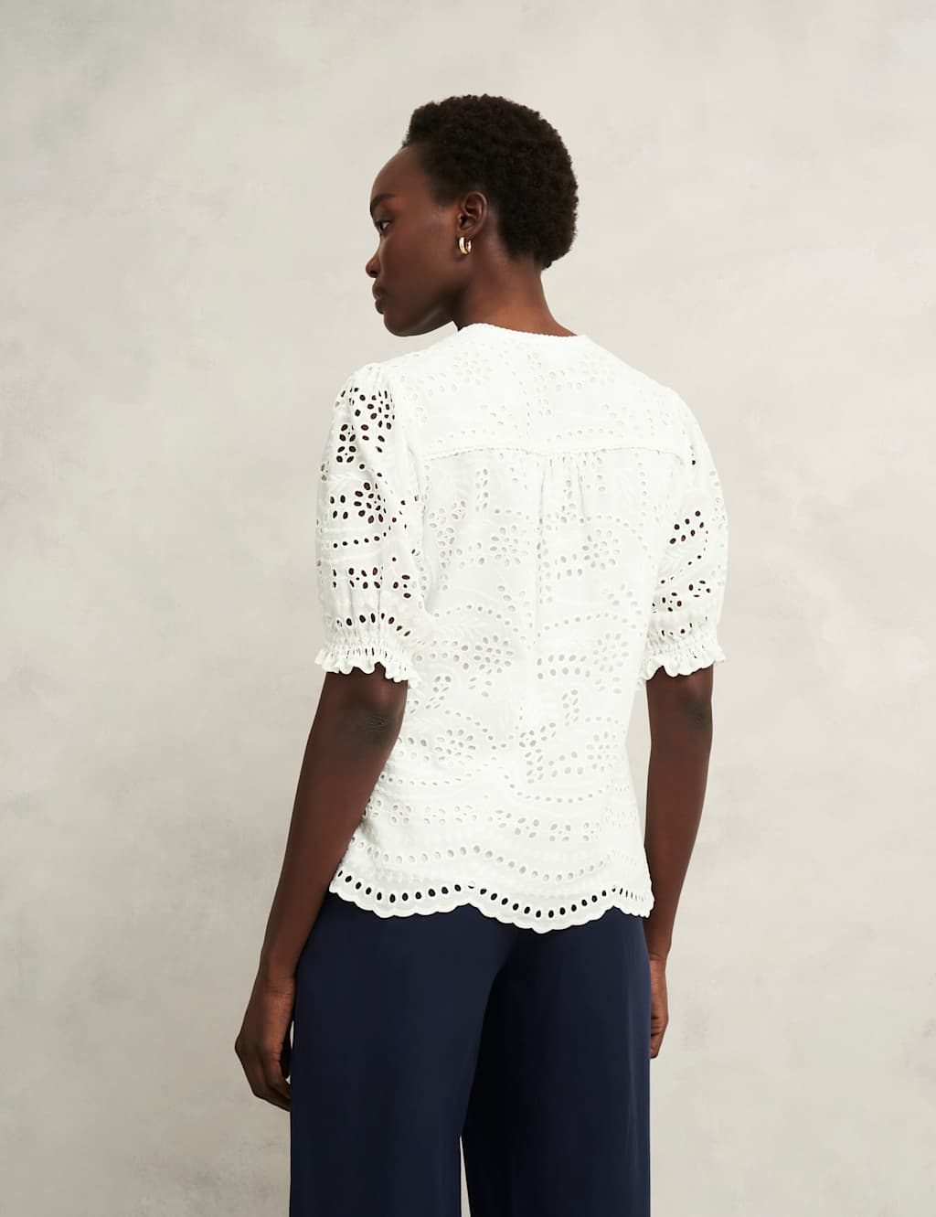 Pure Cotton Broderie V-Neck Blouse 3 of 6
