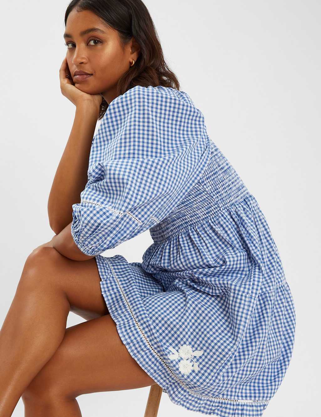Pure Cotton Gingham Square Neck Mini Dress 4 of 4