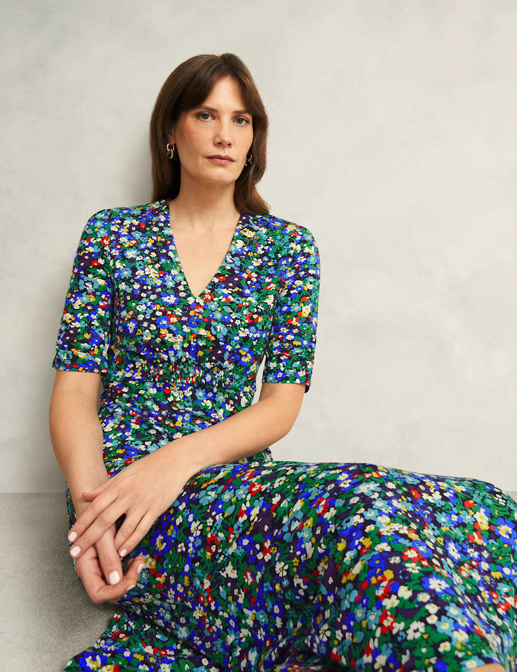 Jersey Floral V-Neck Midi Tea Dress 3 of 8