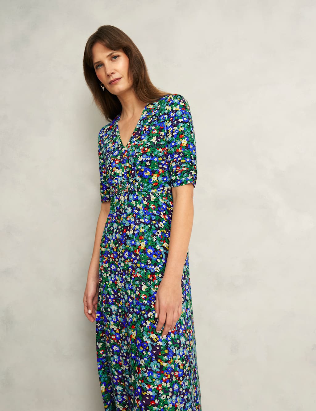 Jersey Floral V-Neck Midi Tea Dress 4 of 8