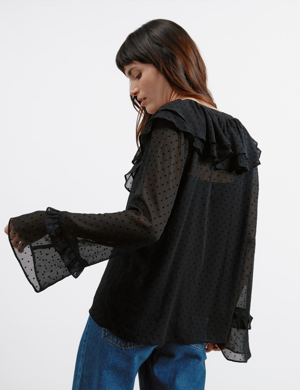 Flocked Spot Ruffle Blouse 3 of 5
