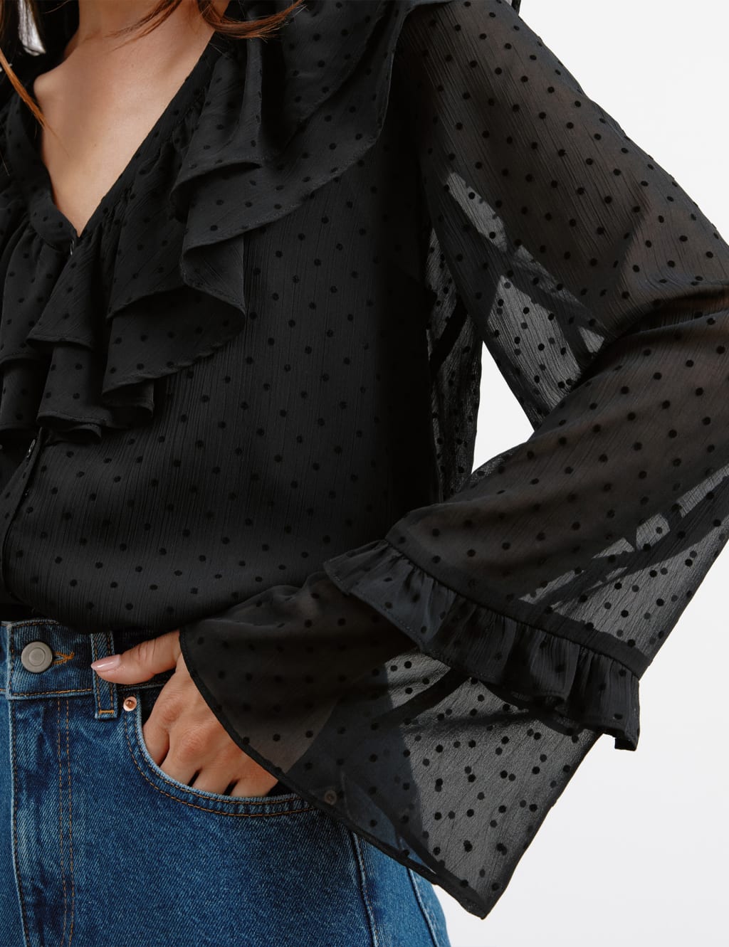 Flocked Spot Ruffle Blouse 4 of 5