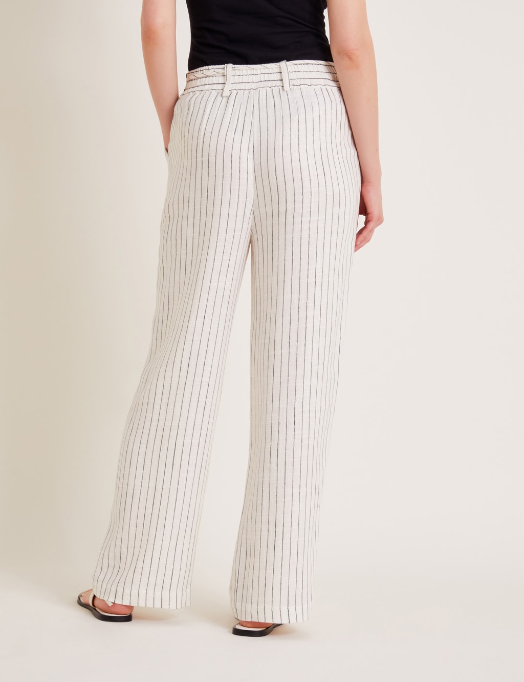 Striped Wide Leg Trousers with Linen