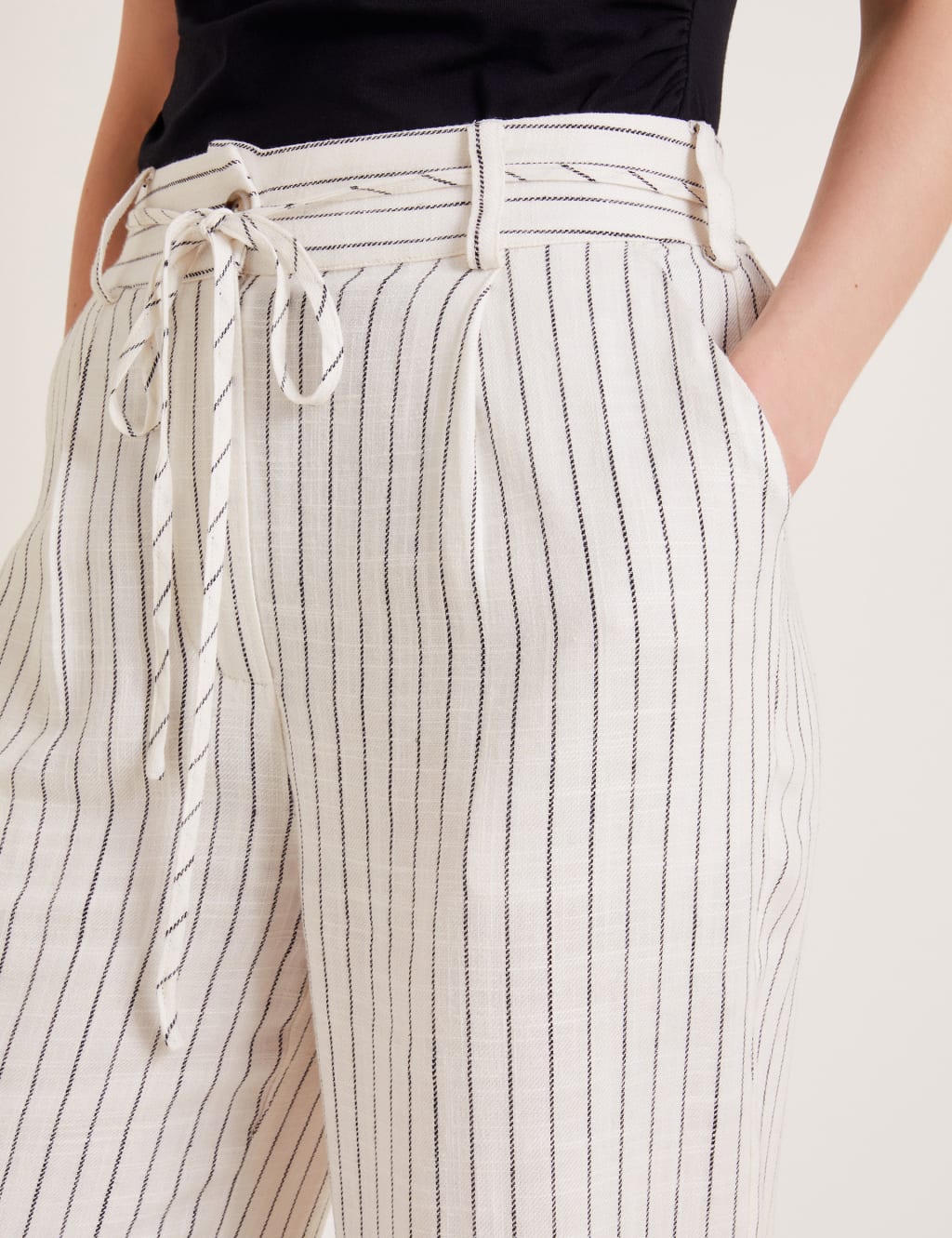 Striped Wide Leg Trousers with Linen