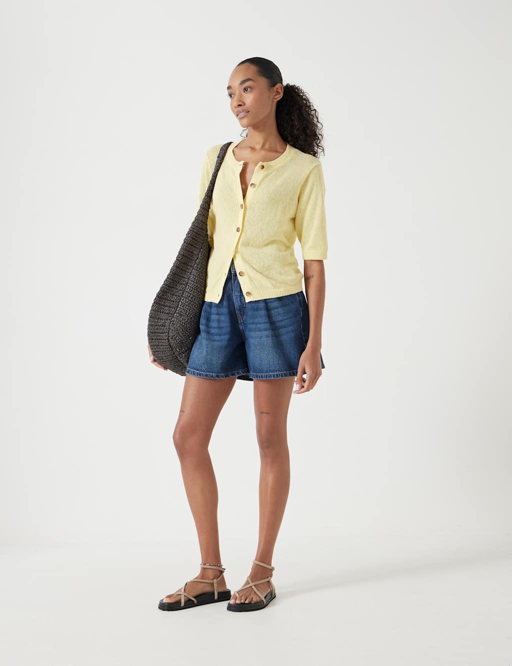 Linen Blend Crew Neck Button Through Cardigan 3 of 5