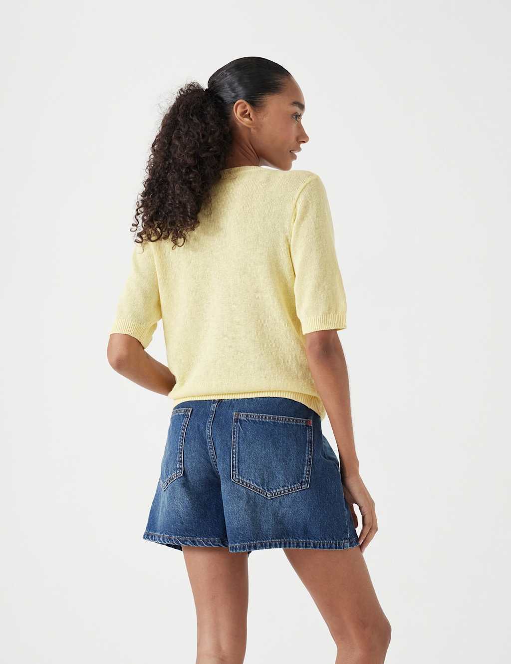 Linen Blend Crew Neck Button Through Cardigan 4 of 5