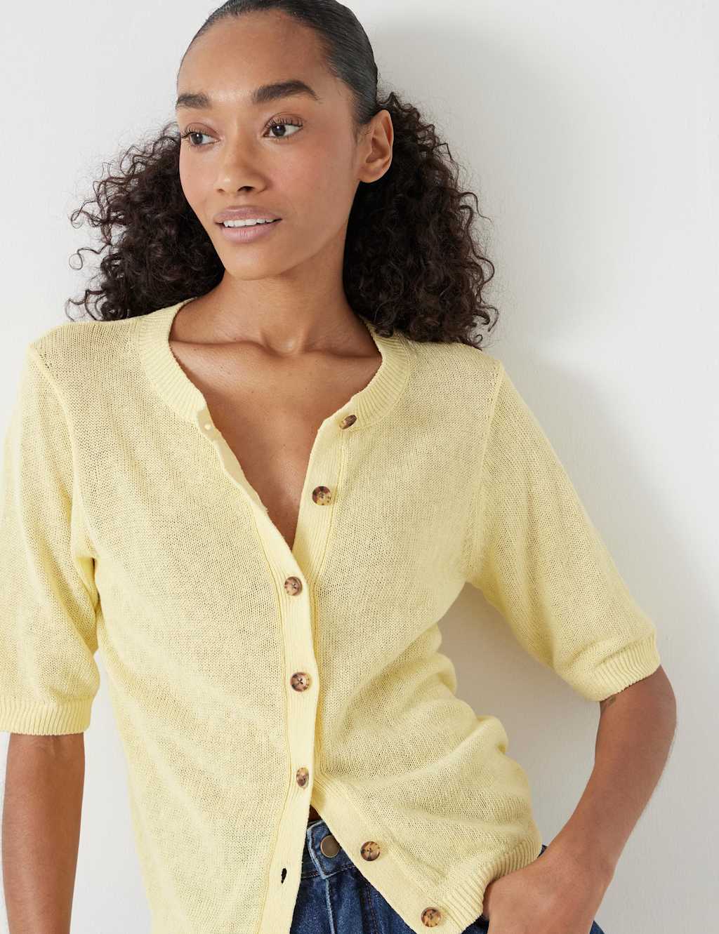 Linen Blend Crew Neck Button Through Cardigan 5 of 5
