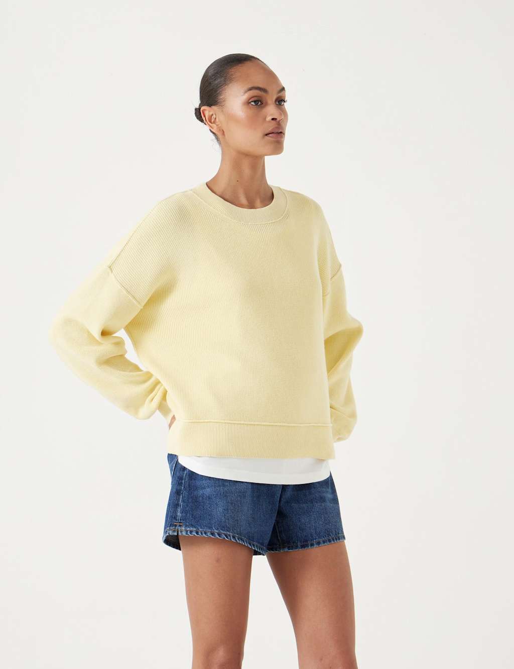 Pure Cotton Ribbed Textured Crew Neck Jumper 1 of 5