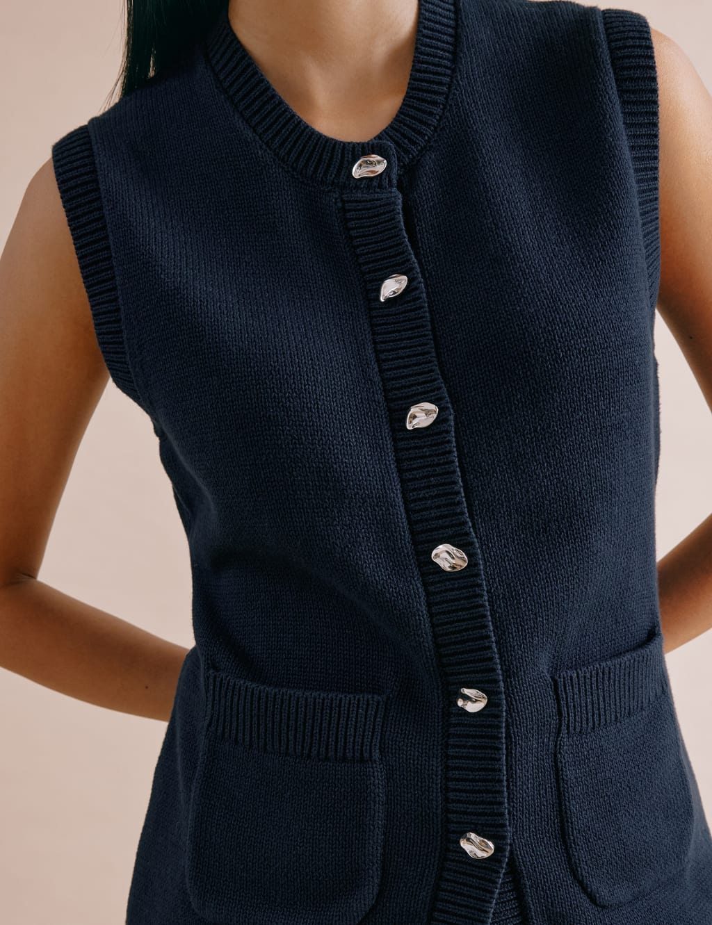 Pure Cotton Knitted Longline Waistcoat 5 of 5