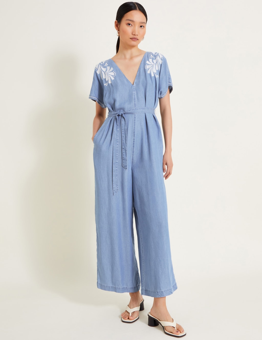 Pure Lyocell Embroidered Wide Leg Jumpsuit | Monsoon | M&S