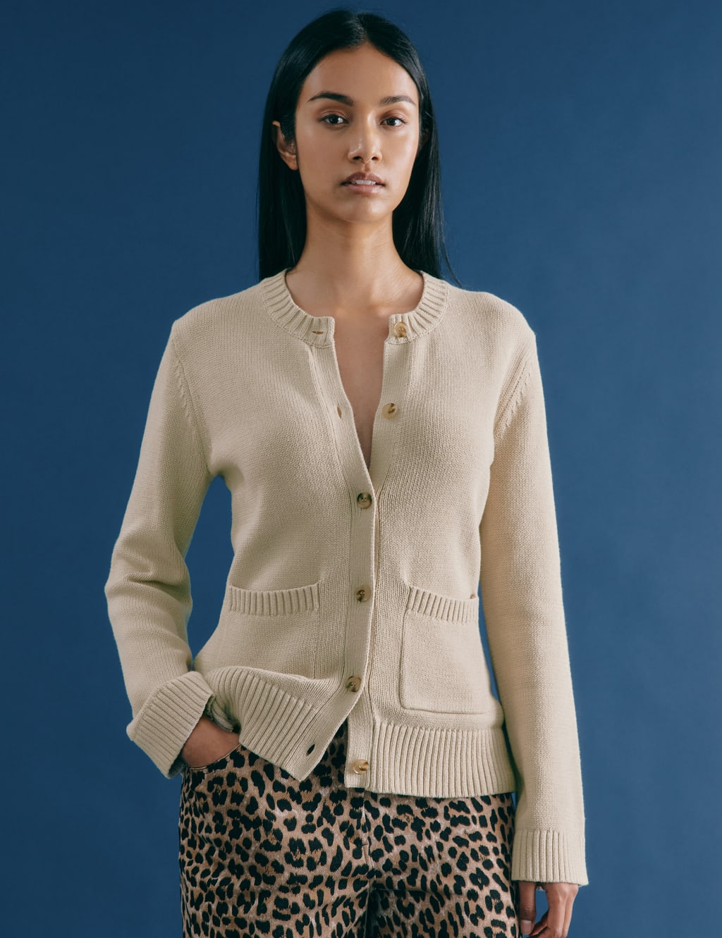 Pure Cotton Crew Neck Fitted Cardigan 5 of 6