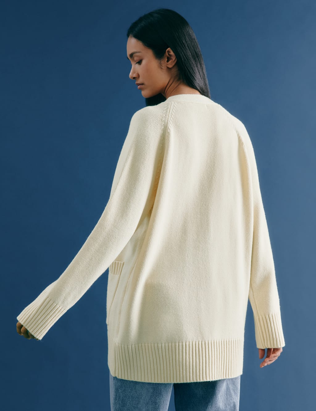 V-Neck Button Front Longline Cardigan with Wool 4 of 6