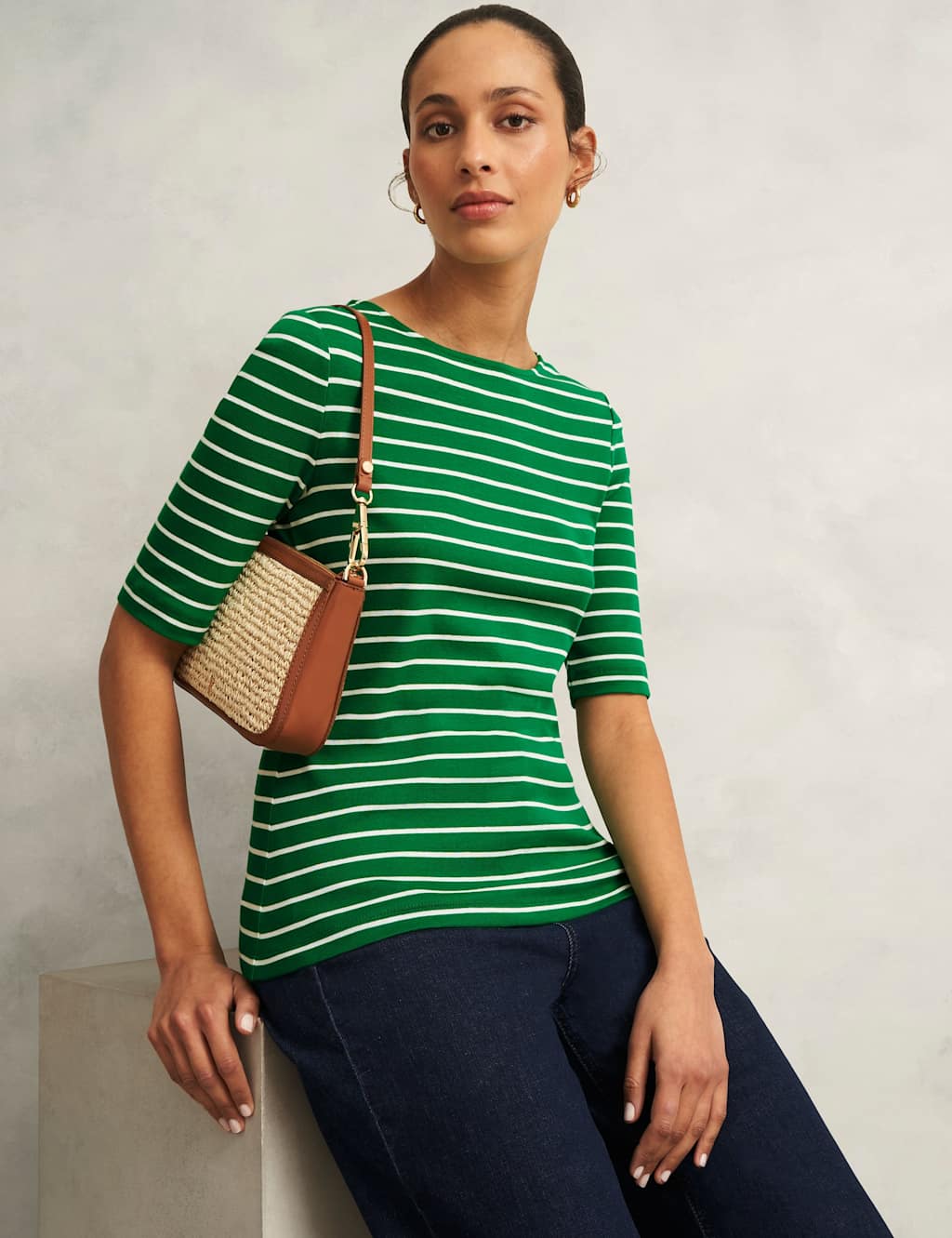 Pure Cotton Striped Button Back Top 3 of 7