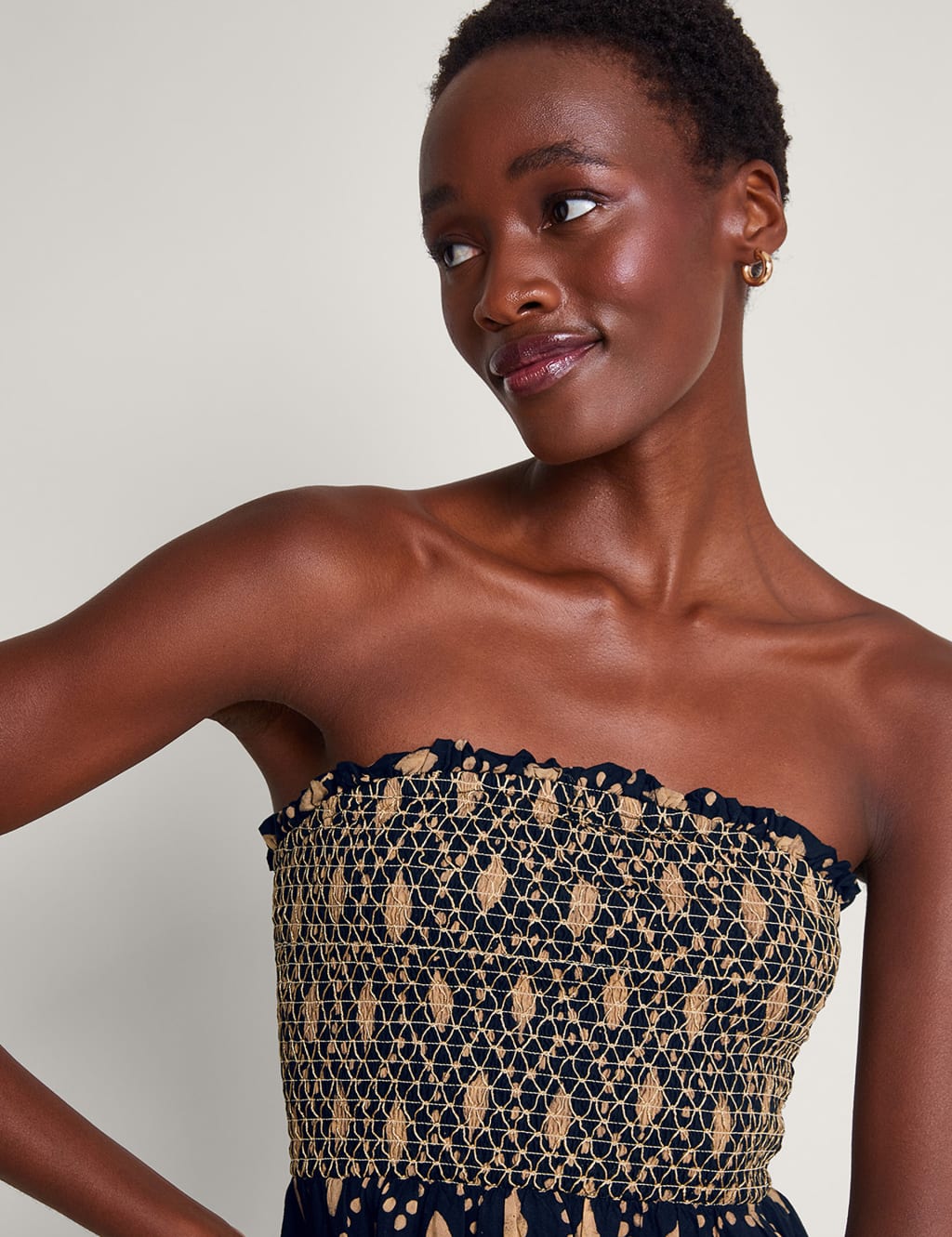 Printed Bandeau Shirred Midi Tiered Dress Monsoon M S