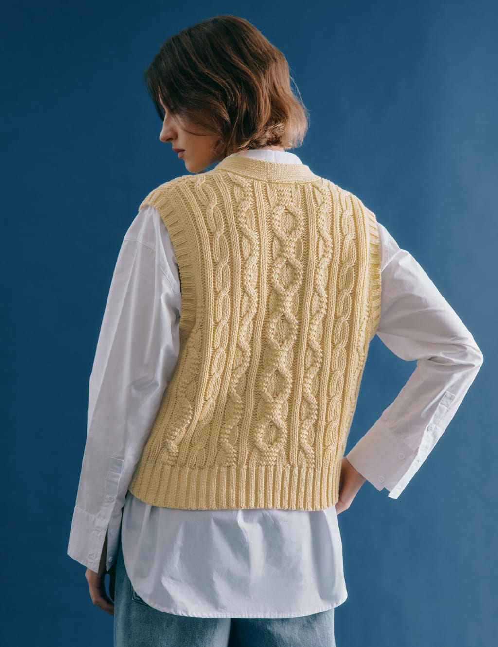 Pure Cotton Cable Knit V-Neck Button Through Knitted Vest 4 of 6