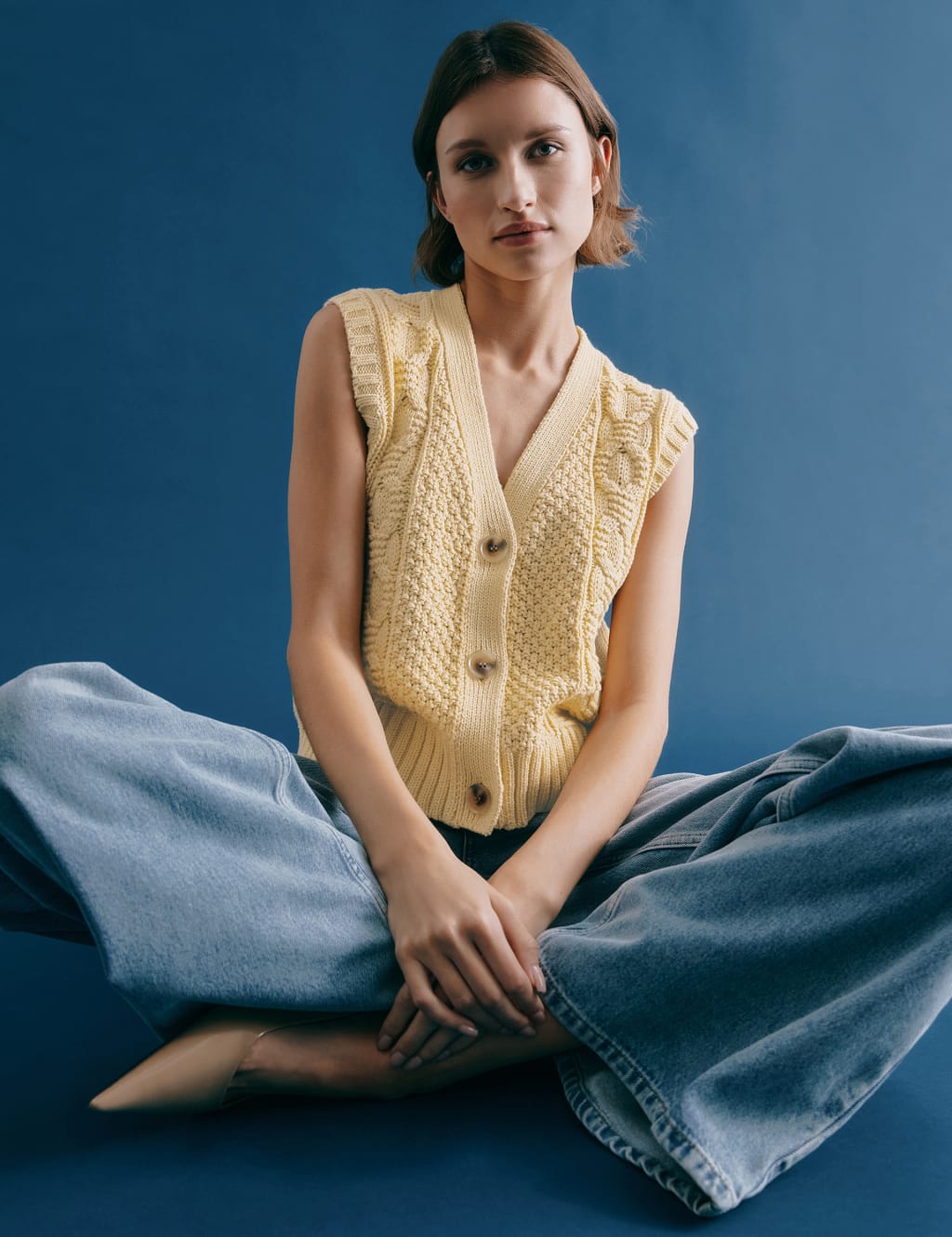 Pure Cotton Cable Knit V-Neck Button Through Knitted Vest 5 of 6
