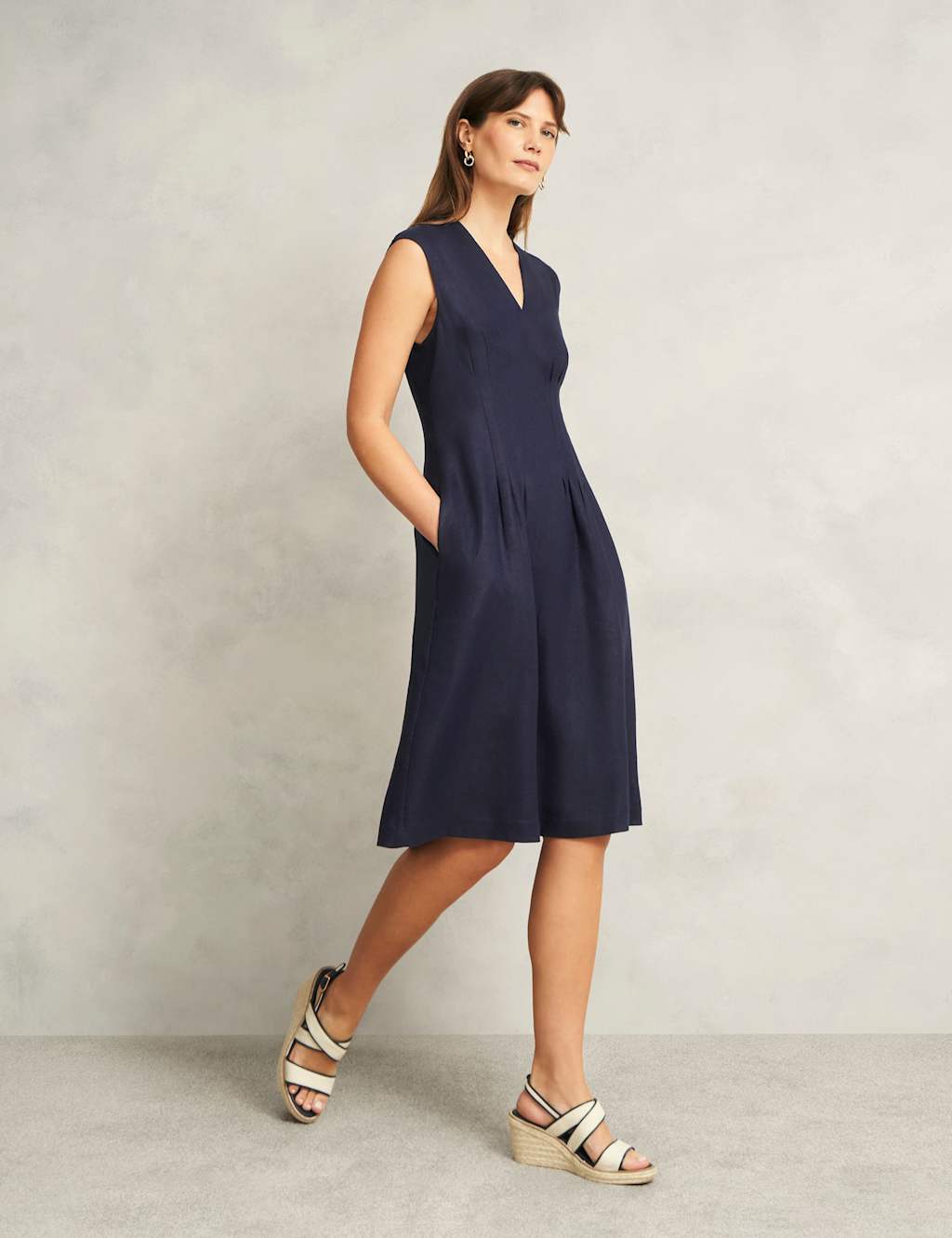 Pure Linen V-Neck Knee Length Skater Dress | HOBBS | M&S