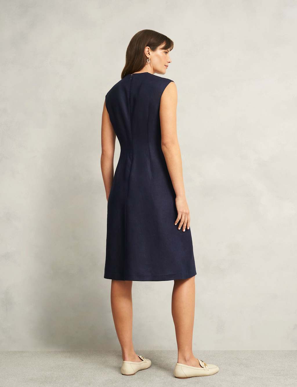 Pure Linen V-Neck Knee Length Skater Dress 6 of 9