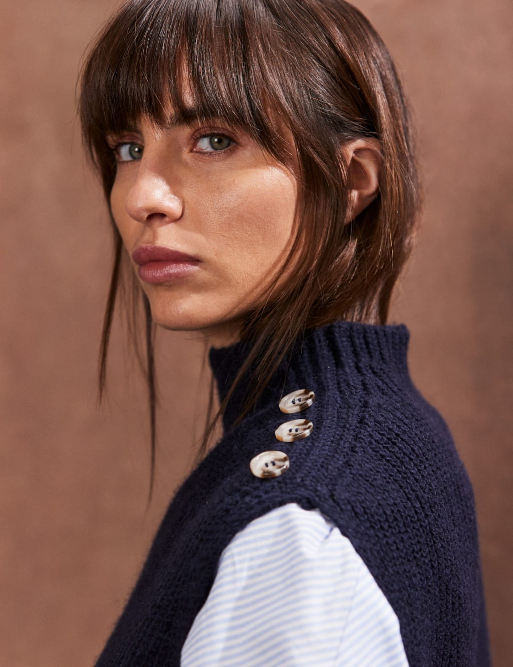 Cotton Rich Funnel Neck Knitted Vest with Wool 4 of 4