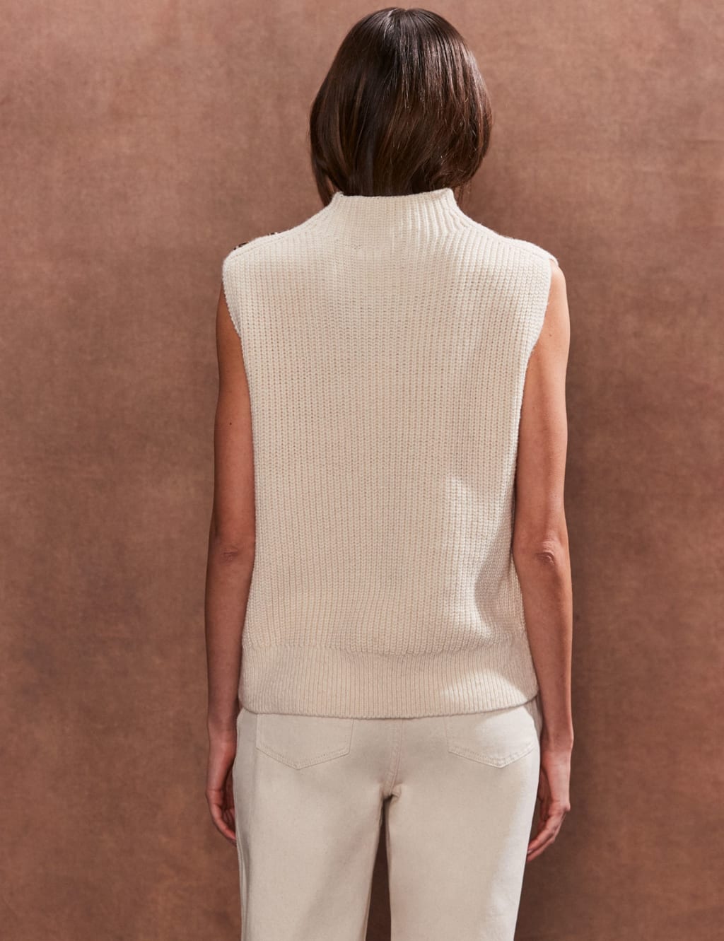 Cotton Rich Funnel Neck Knitted Vest with Wool 3 of 4