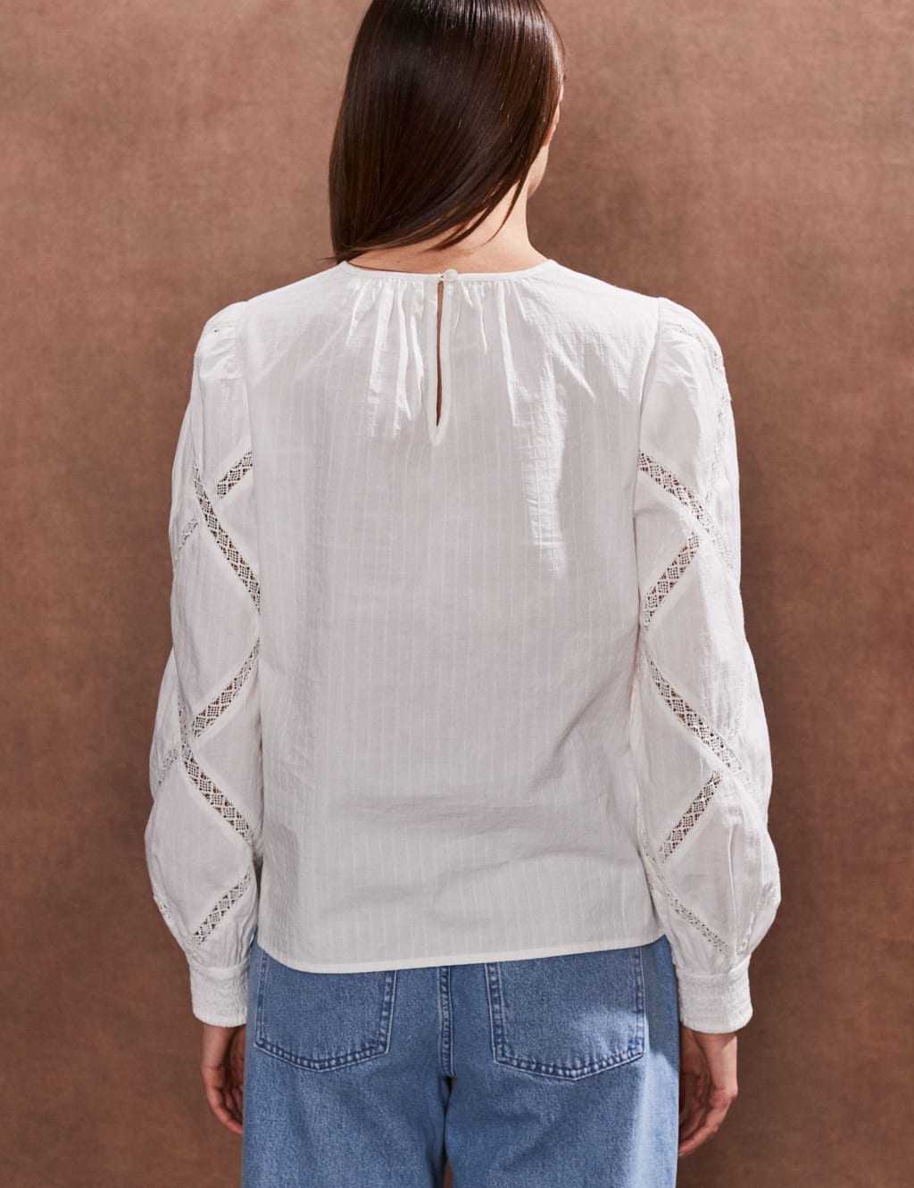 Pure Cotton Crew Neck Lace Insert Blouse 3 of 4