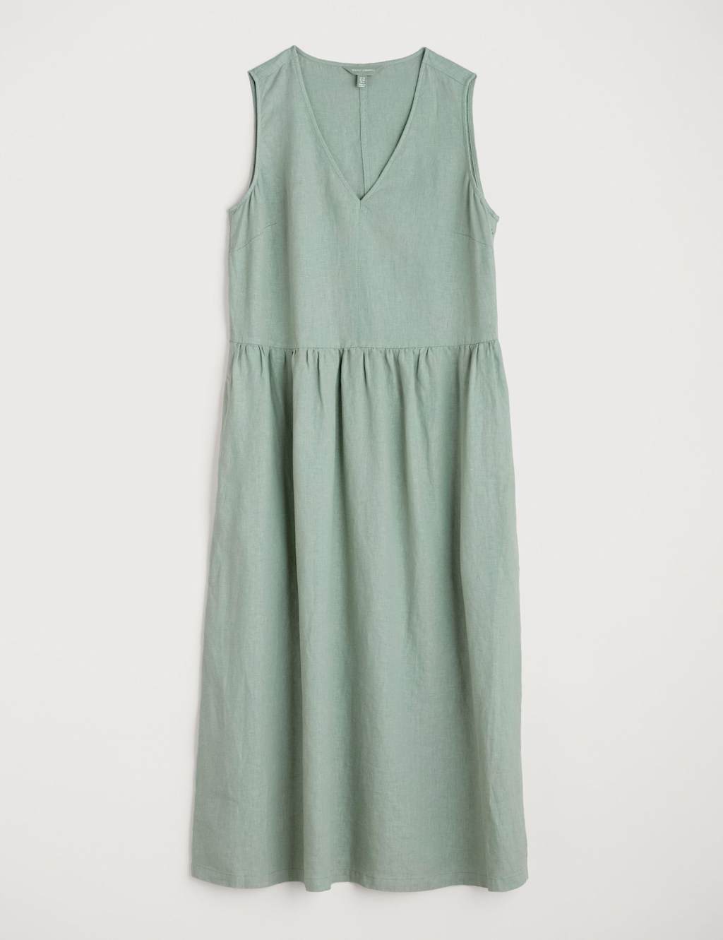 Pure Linen V-Neck Midi Waisted Dress 2 of 4